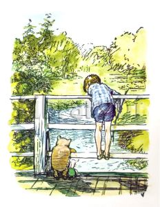 E. H. Shepard perfectly captured the quiet companionship of playing Pooh Sticks.